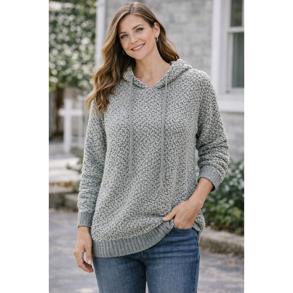 Miracle USA Gray Popcorn‎ Knit Hoodie Sweater Pullover Casual Cozy Womens M/L